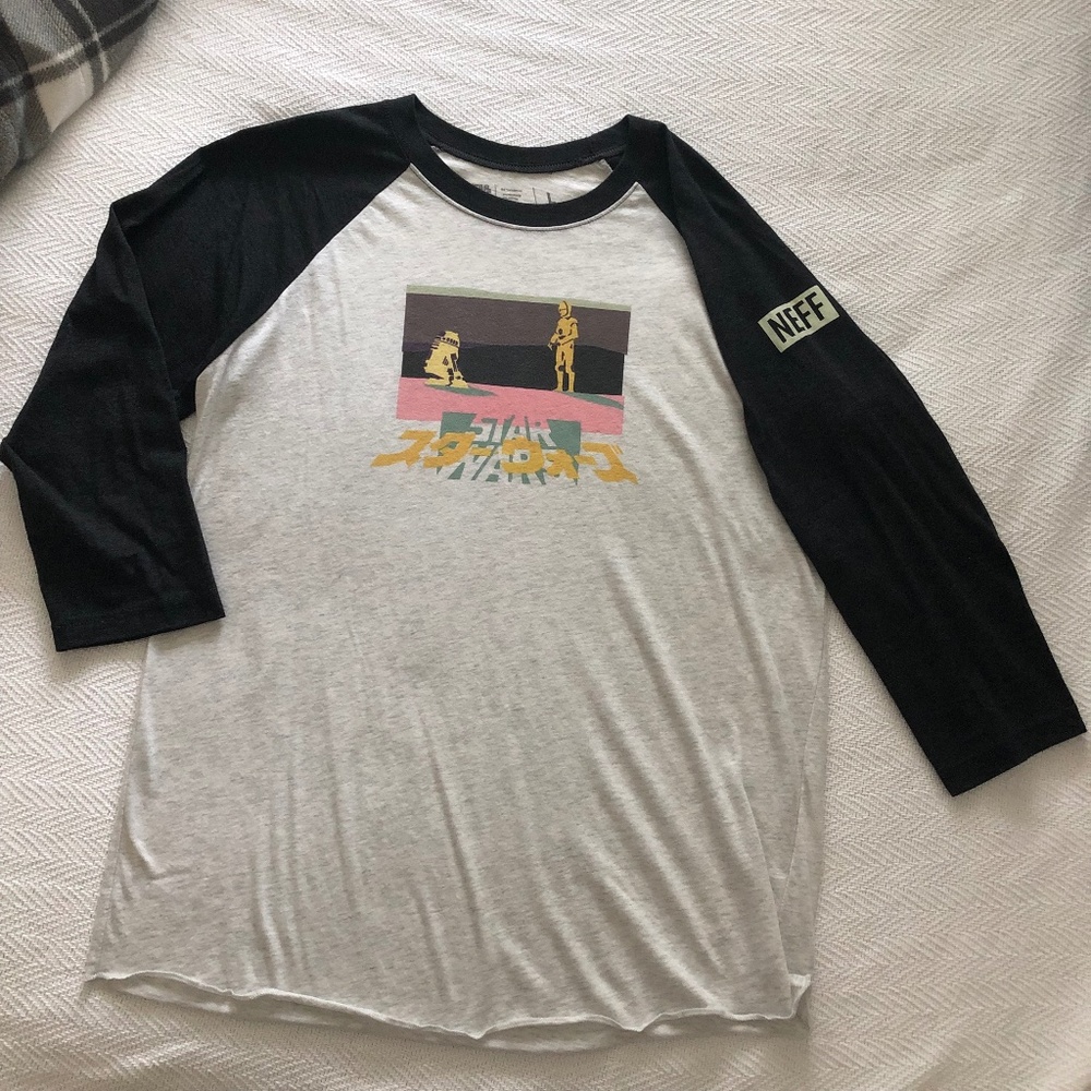 Star Wars Neff Droids Ragland Men's L 3/4 Long Sleeve T Shirt R2-D2 C-3PO Disney